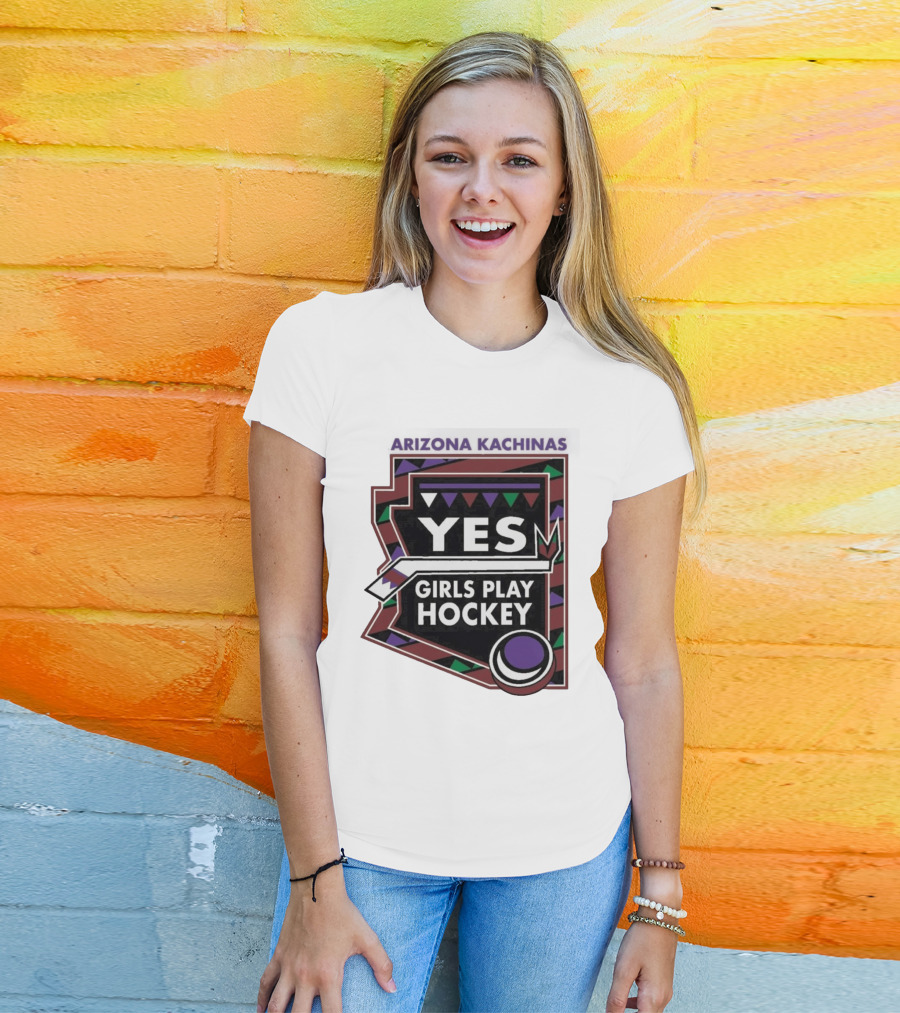 Arizona Kachinas Yes Girls Play Hockey Hockey Stick Circle Triangles T-Shirt