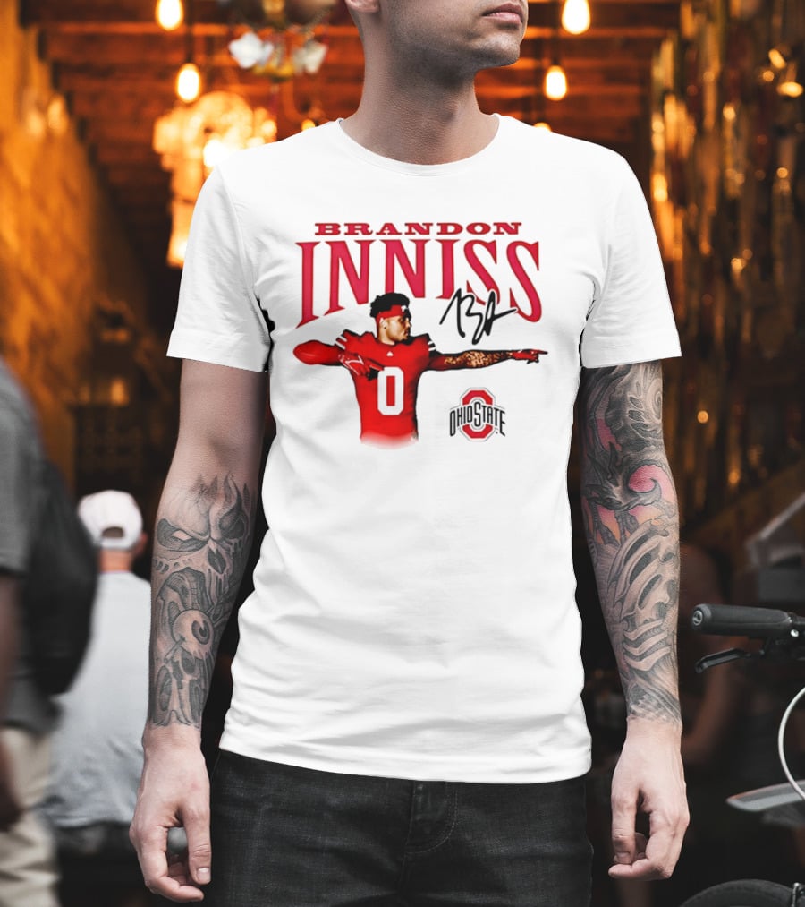 Brandon Inniss Ohio State Buckeyes Football Player Number 0 Action Pose Signature T-Shirt