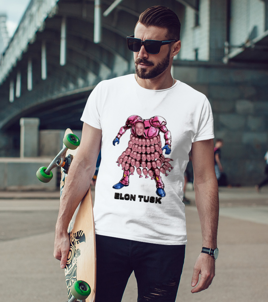 Elon Tusk Pink Armor Mosaic Elon Musk Faces T-Shirt
