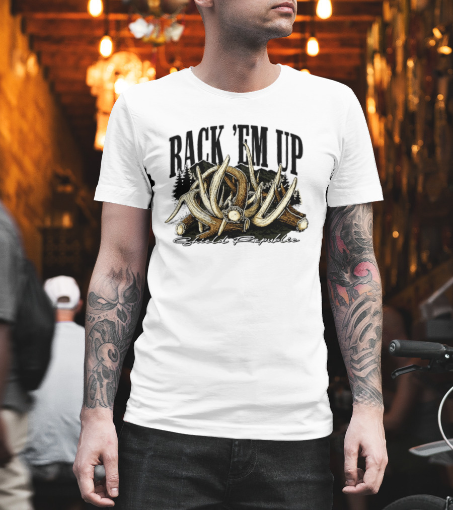 Rack 'Em Up Deer Antlers Hunting Shield Republic T-Shirt