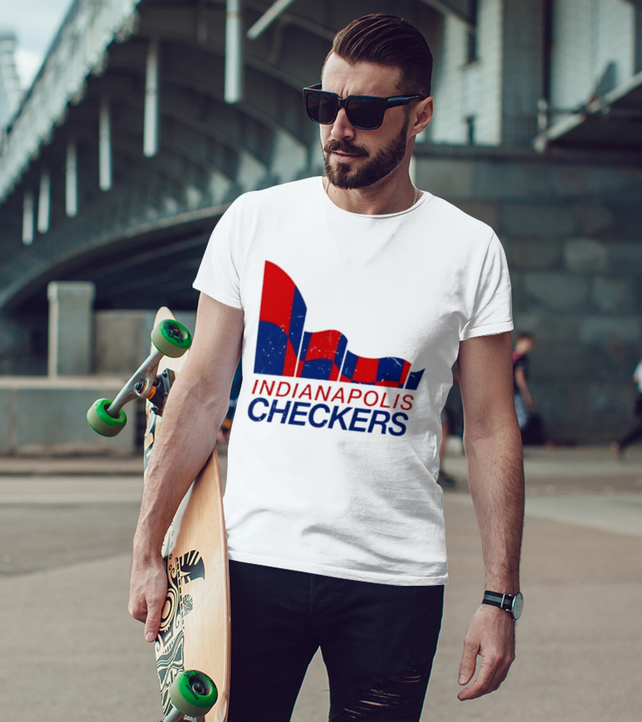 Indianapolis Checkers Vintage Hockey Team Red And Blue Flag T-Shirt