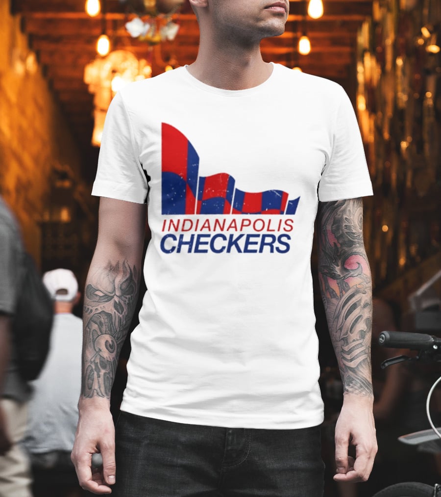 Indianapolis Checkers Vintage Hockey Team Red And Blue Flag T-Shirt
