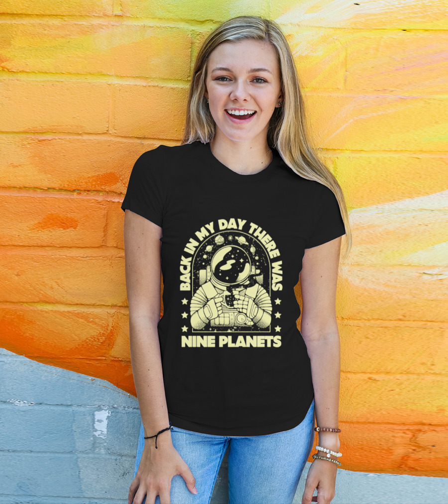 Back In My Day There Was Nine Planets Astronaut Drinking Coffee Retro Space T-Shirt