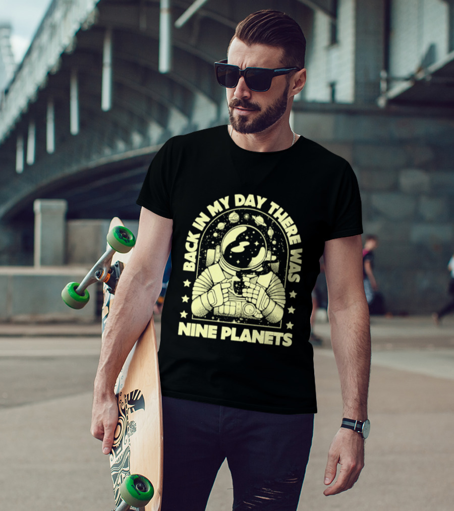 Back In My Day There Was Nine Planets Astronaut Drinking Coffee Retro Space T-Shirt