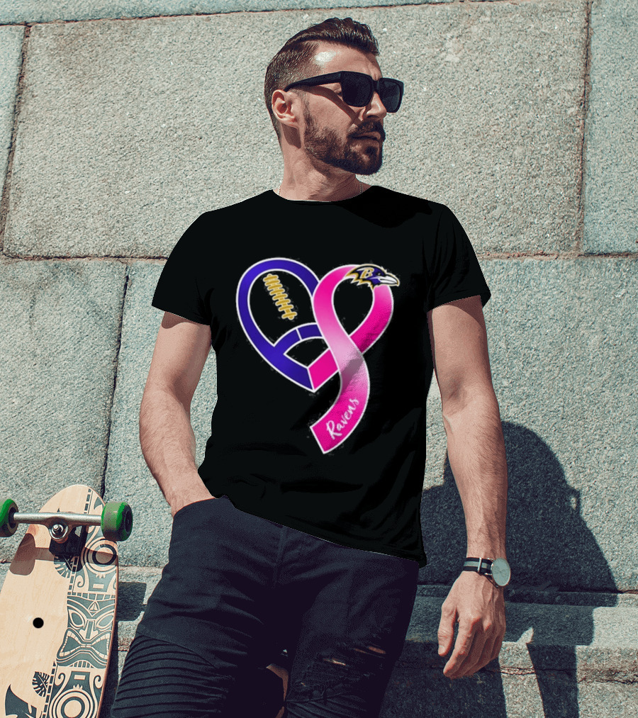 Baltimore Ravens Breast Cancer Awareness Heart Ribbon 2026 T-Shirt