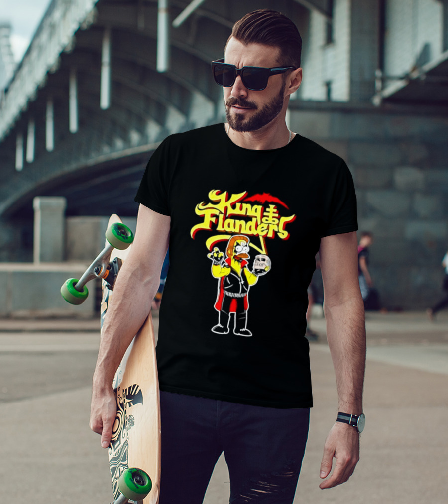 King Flanders Ned Flanders Metal Skull Holding Flowers And Skull T-Shirt