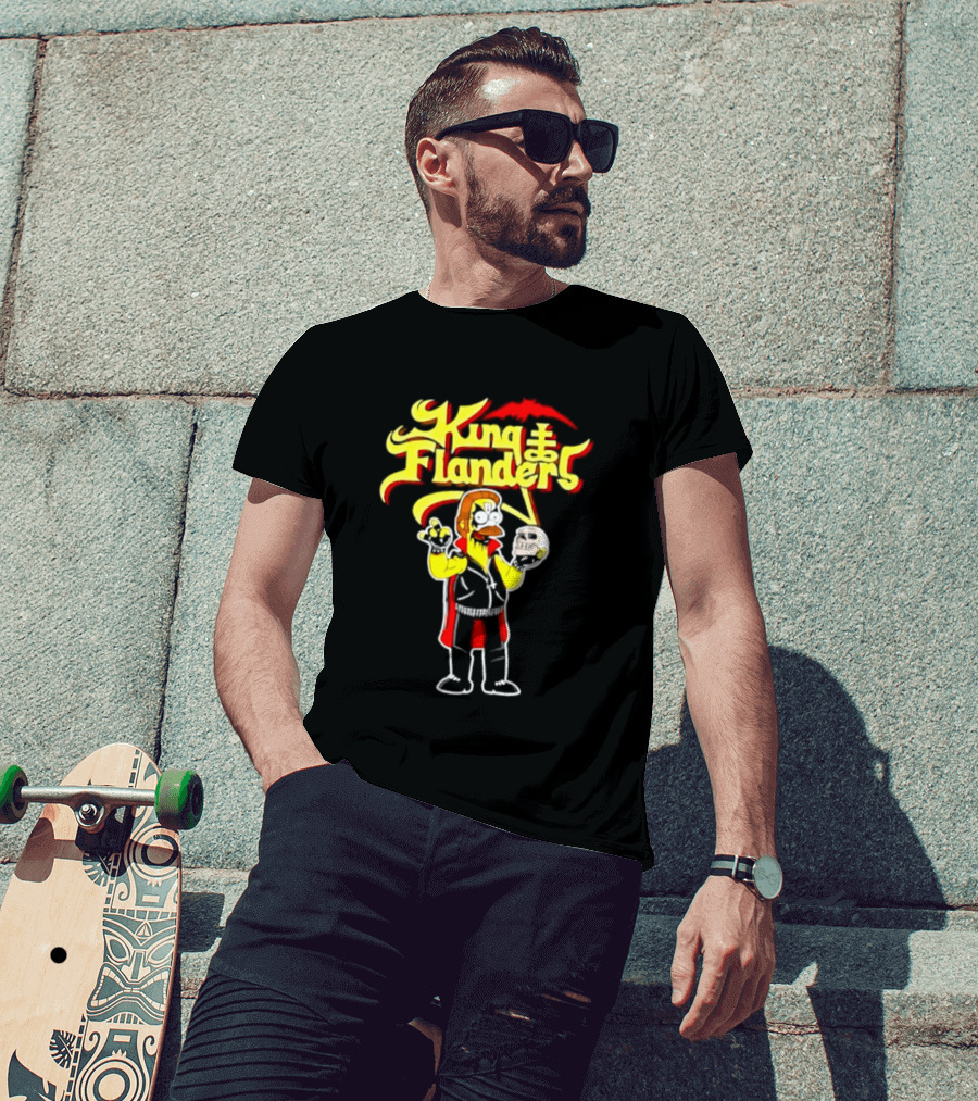King Flanders Ned Flanders Metal Skull Holding Flowers And Skull T-Shirt