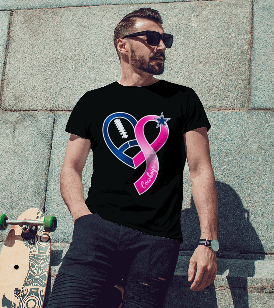 Dallas Cowboys Pink Ribbon Heart Breast Cancer Awareness 2026 T-Shirt