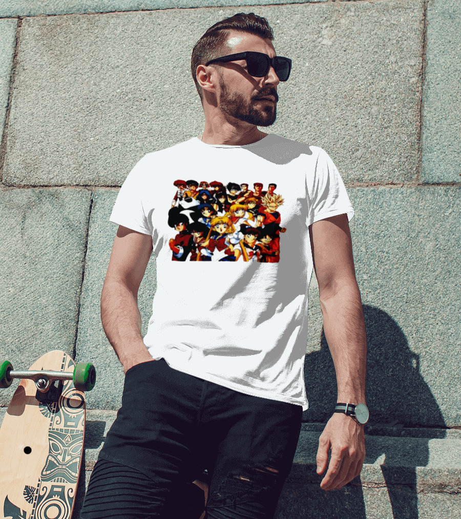 Anime Collage 9 Cartoon Sailor Moon Dragon Ball Z Characters T-Shirt
