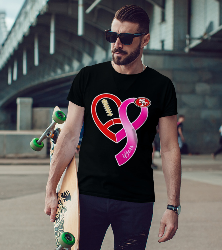 San Francisco 49ers Pink Ribbon Heart Breast Cancer Awareness 2026 T-Shirt