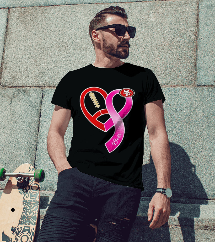 San Francisco 49ers Pink Ribbon Heart Breast Cancer Awareness 2026 T-Shirt
