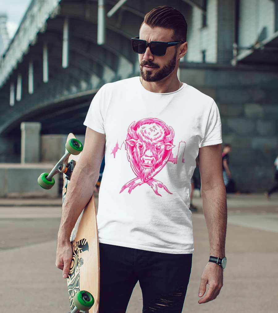 Making Strides 2026 Buffalo Mafia Pink Ribbon Skyline T-Shirt