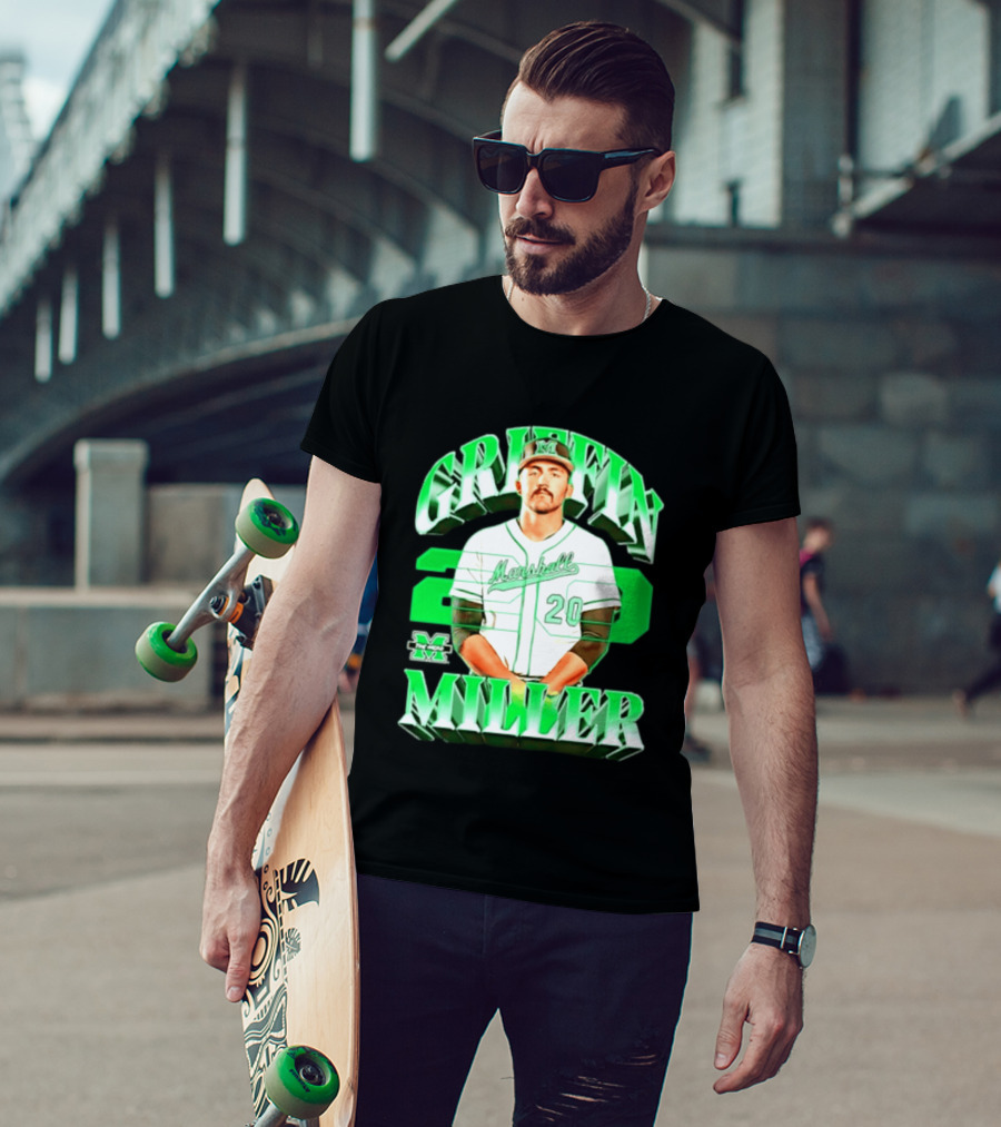 Marshall Thundering Herd NCAA Baseball Griffin Miller 20 Player Image T-Shirt