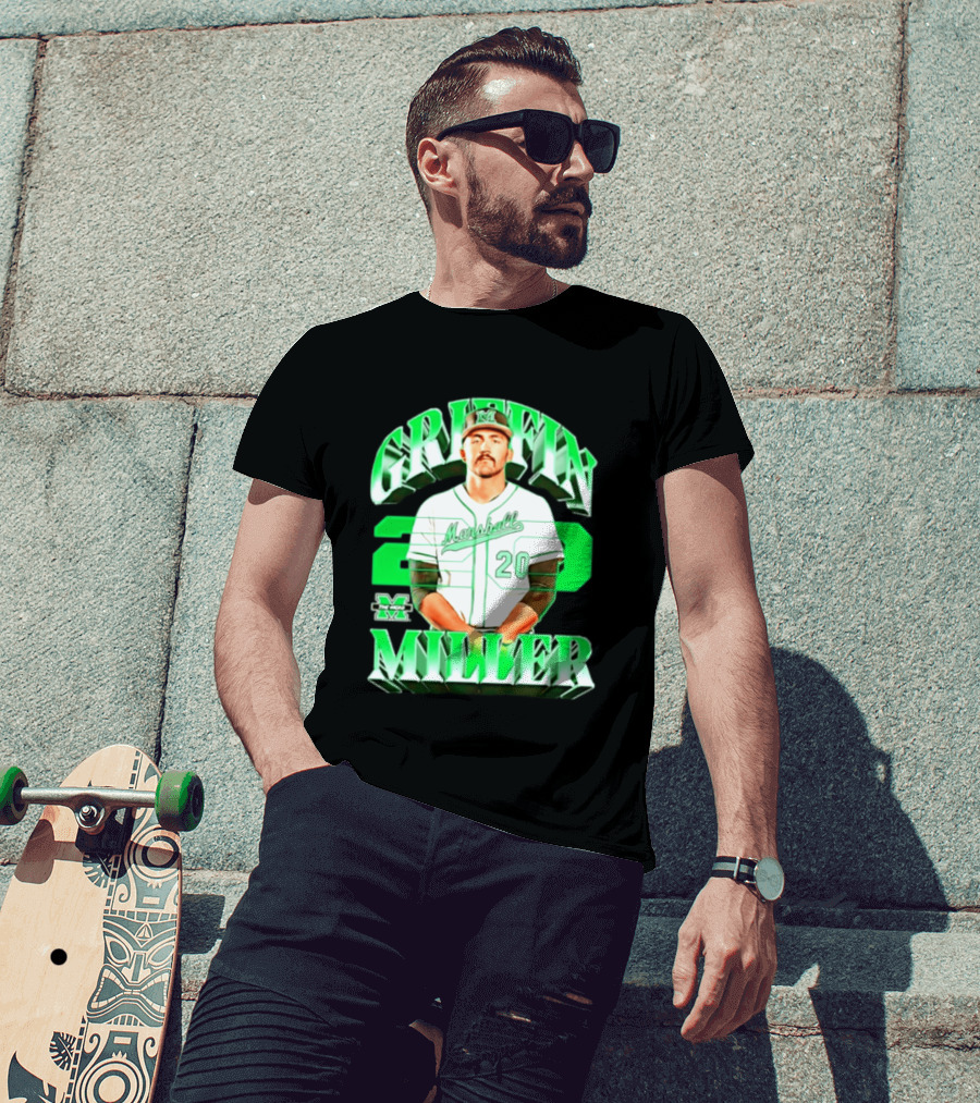 Marshall Thundering Herd NCAA Baseball Griffin Miller 20 Player Image T-Shirt