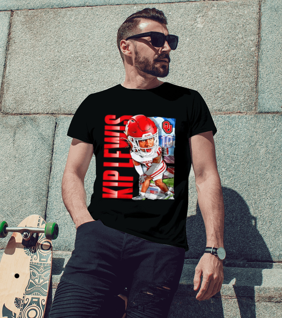 Kip Lewis 10 Oklahoma Sooners NCAA Football Player Caricature T-Shirt