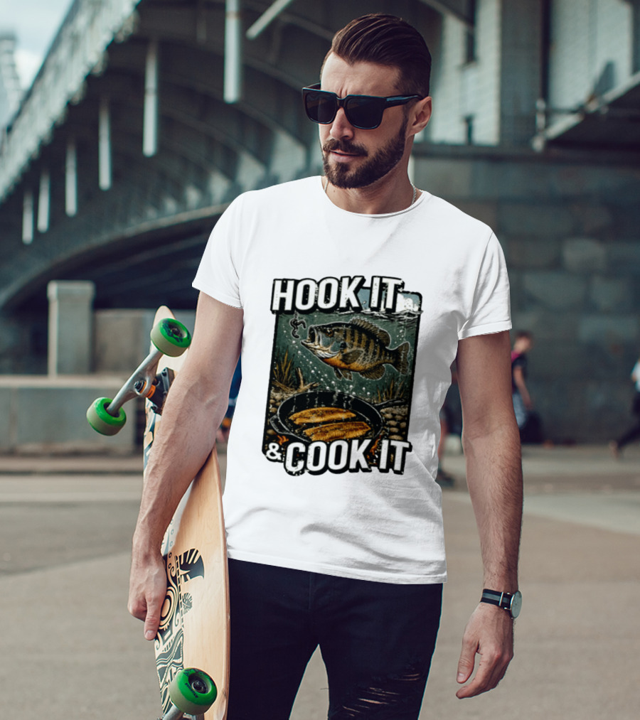 Hook It And Cook It Fishing Panfish Cast Iron Skillet T-Shirt