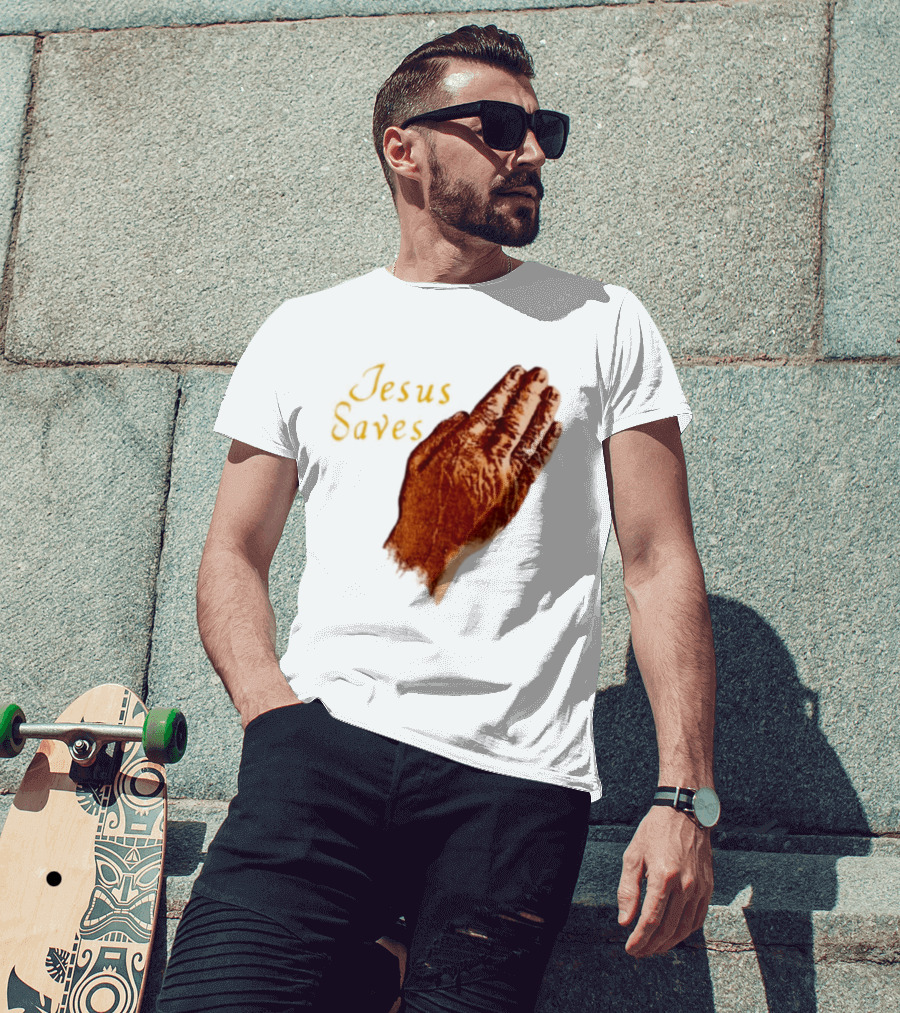 Jesus Saves Praying Hands Religious Faith Christian T-Shirt