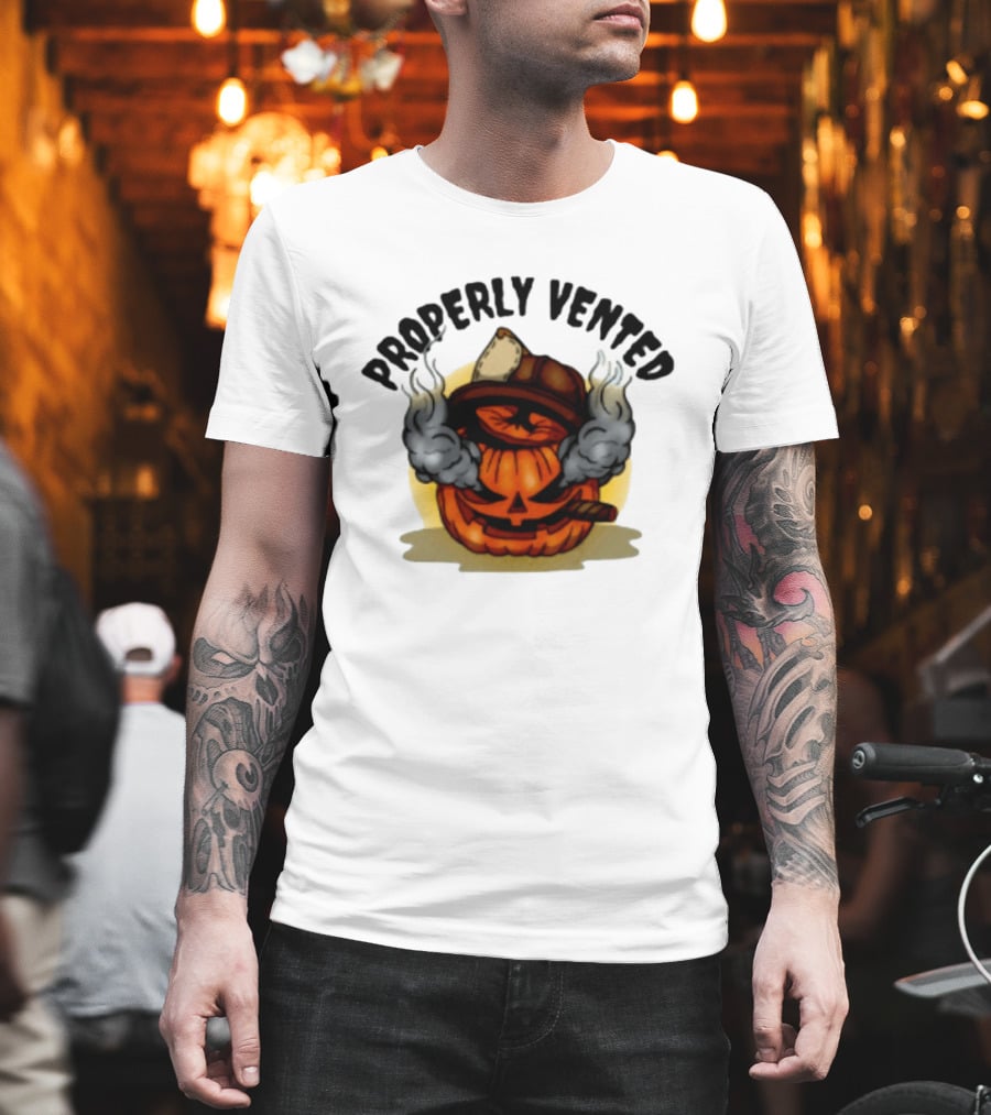 Properly Vented Firefighter Pumpkin Halloween Smoky Jack O' Lantern T-Shirt