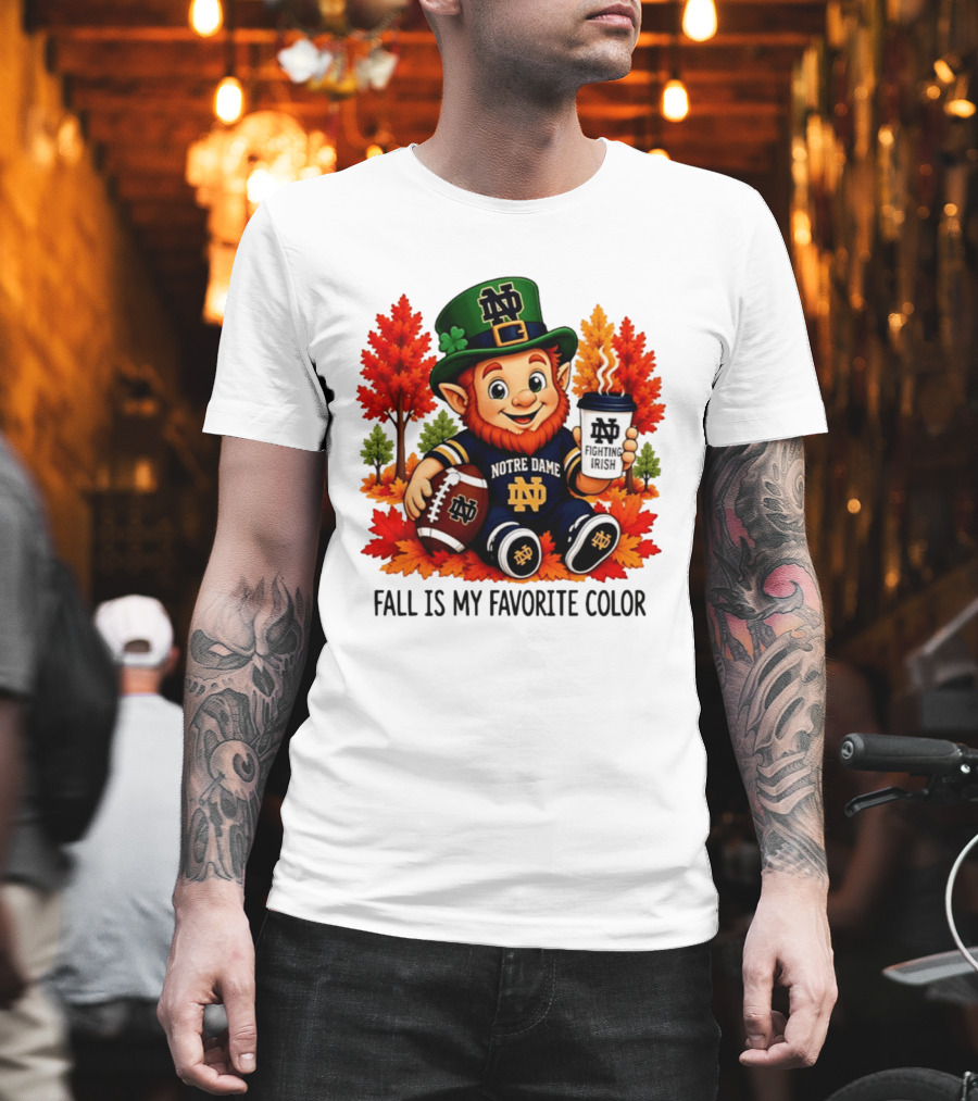 Notre Dame Fighting Irish Leprechaun Fall Is My Favorite Color Football T-Shirt