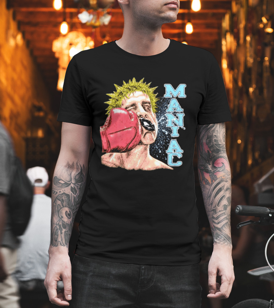Maniac Boxer Punching Face With Red Glove And Spiky Green Hair T-Shirt