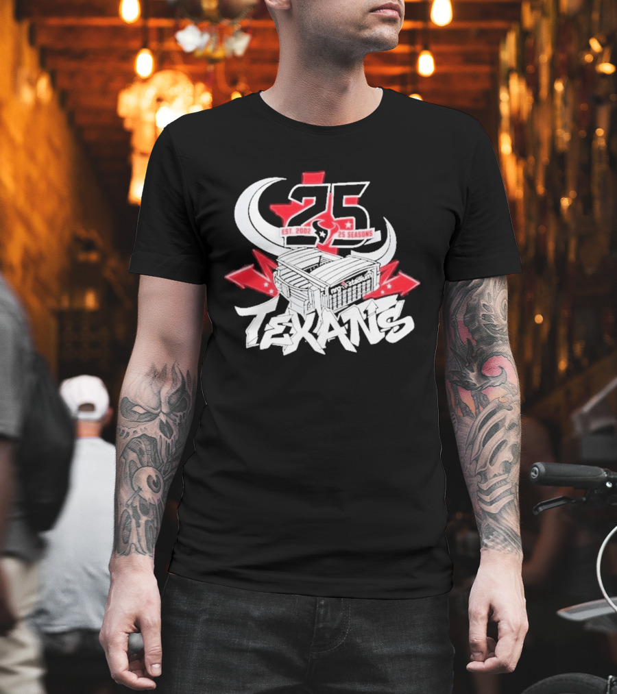 Est 2002 Texans 25 Seasons Stadium Horns Banners T-Shirt