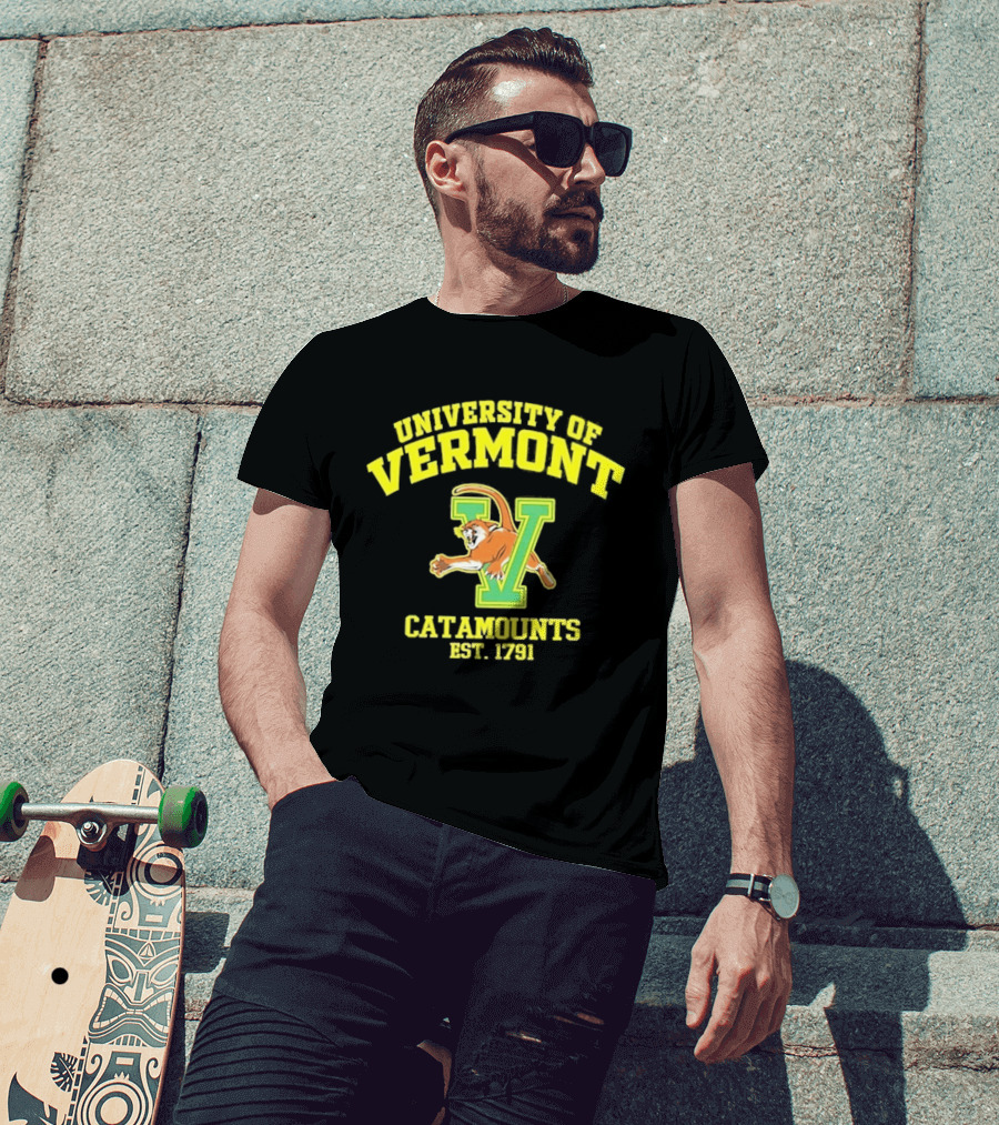 University Of Vermont Catamounts Est 1791 Iconic V Symbol With Panther T-Shirt