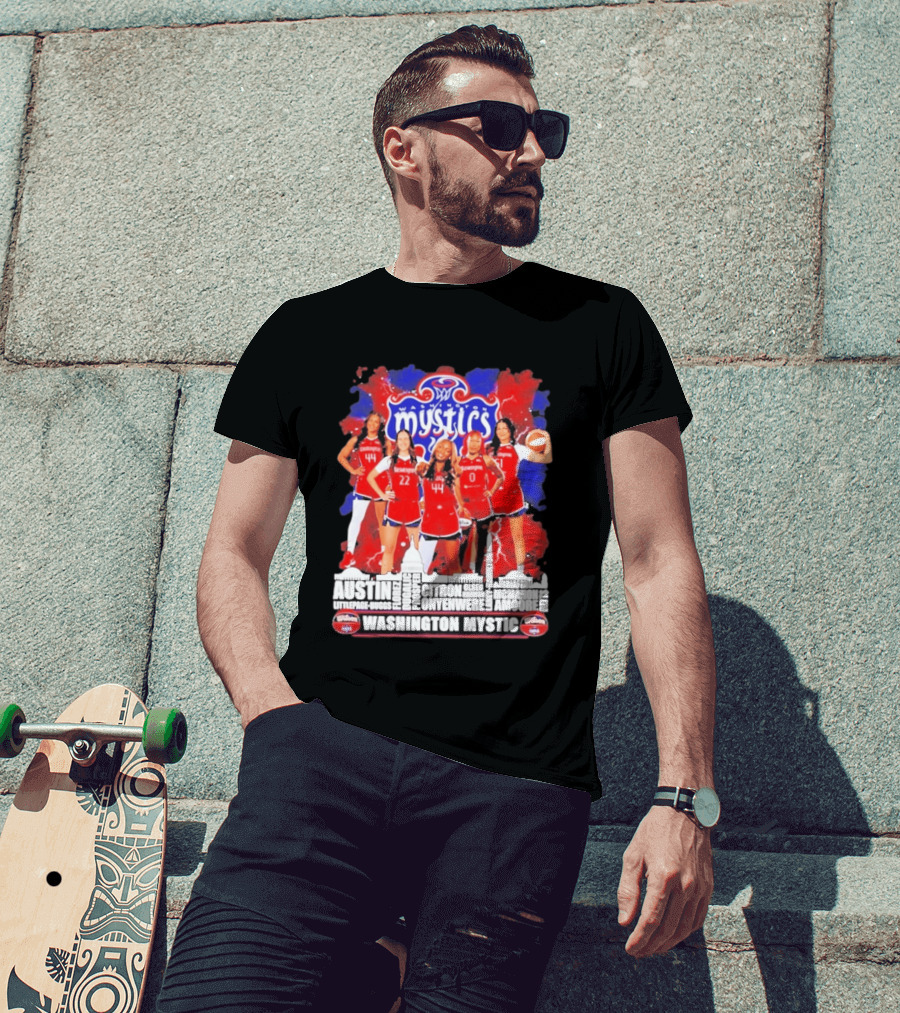 Washington Mystics Roster WNBA Basketball Skyline Austin Littlepage Buggs Poole Citron Onyenwere Amihere Olsen McMahon Amooore T-Shirt