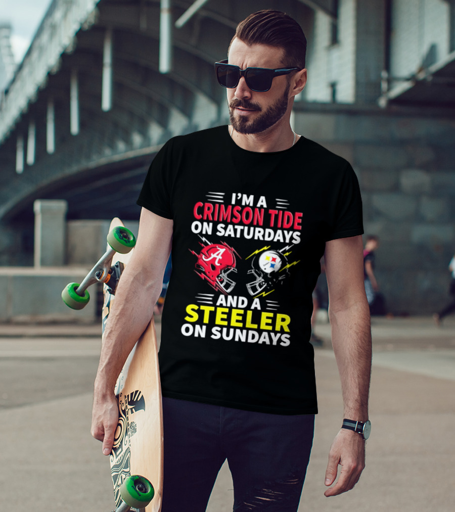 I'm A Crimson Tide On Saturdays And A Steeler On Sundays Football Helmet Fan Gear T-Shirt