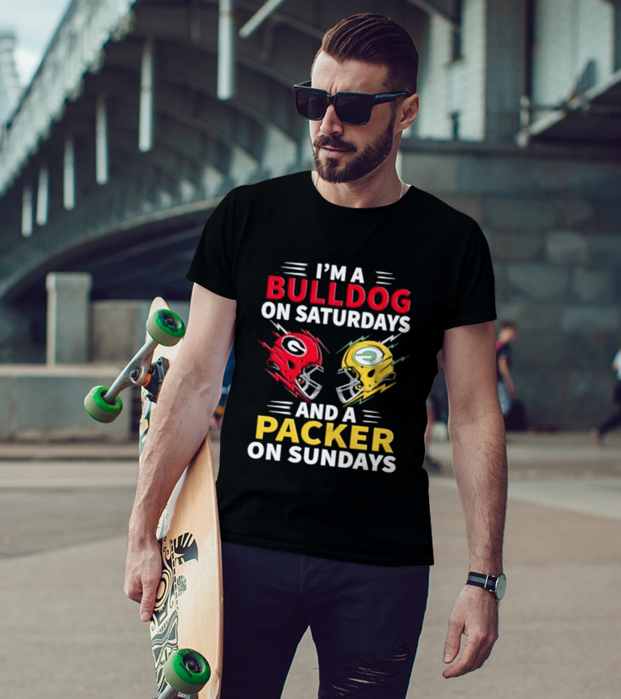 I'm A Bulldog On Saturdays And A Packer On Sundays Football Helmets T-Shirt