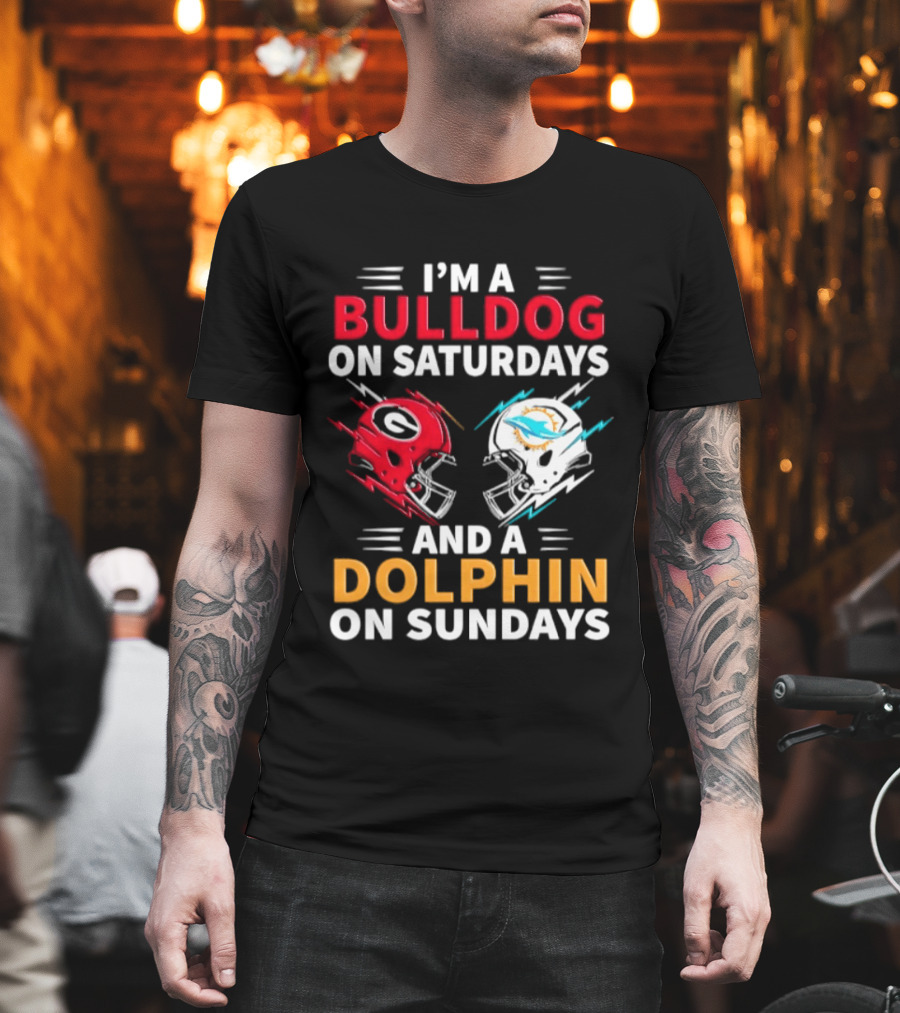 I'm A Bulldog On Saturdays And A Dolphin On Sundays Football Helmets T-Shirt