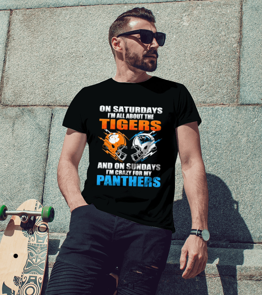 On Saturdays I'm All About The Tigers On Sundays I'm Crazy For My Panthers Football Helmet T-Shirt