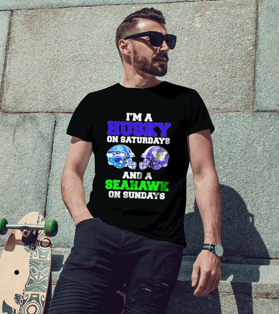 I'm A Husky On Saturdays And A Seahawk On Sundays Football Helmet Helmets T-Shirt