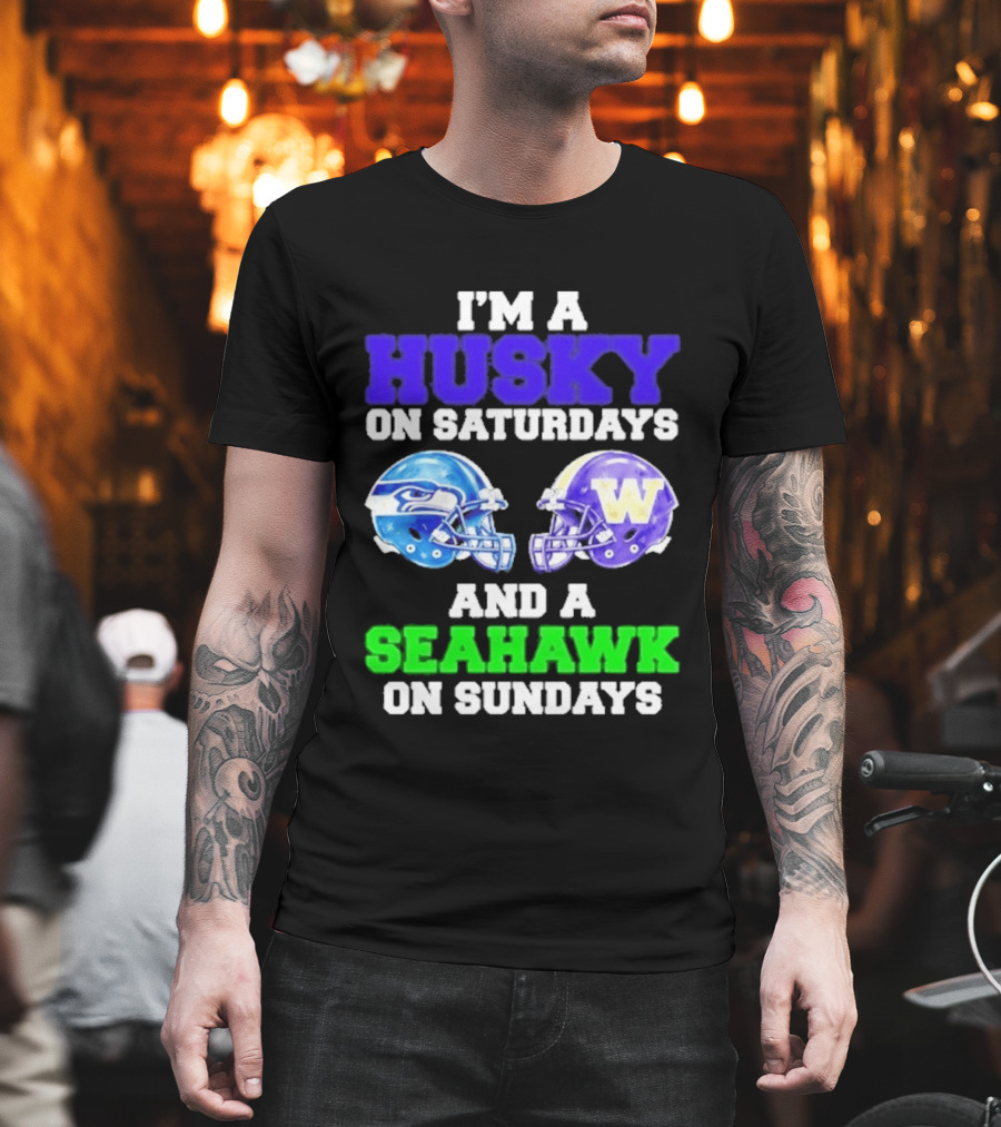 I'm A Husky On Saturdays And A Seahawk On Sundays Football Helmet Helmets T-Shirt