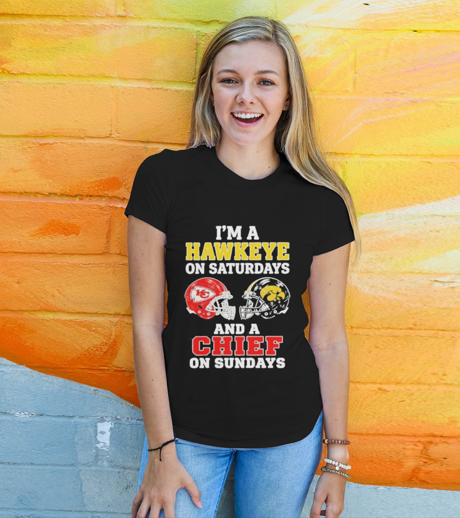 I'm A Hawkeye On Saturdays And A Chief On Sundays Helmet Head To Head T-Shirt
