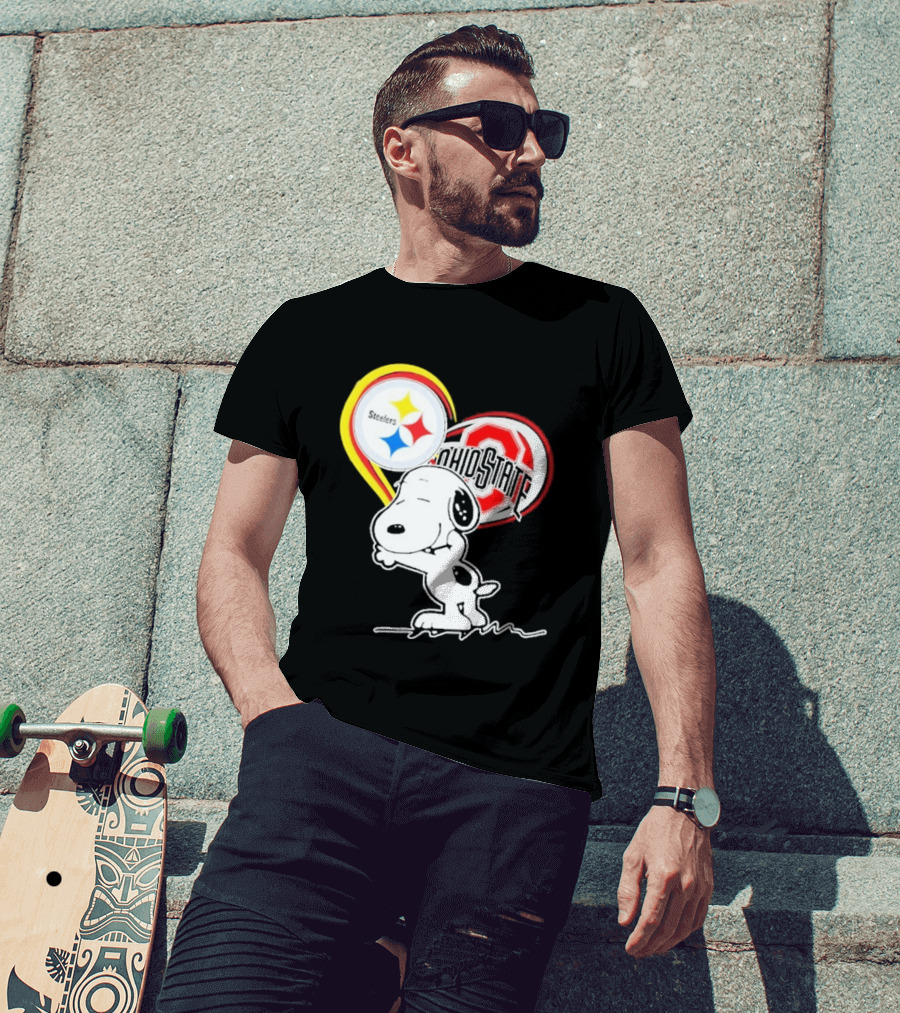 Pittsburgh Steelers Ohio State Buckeyes Snoopy Peanuts Heart T-Shirt