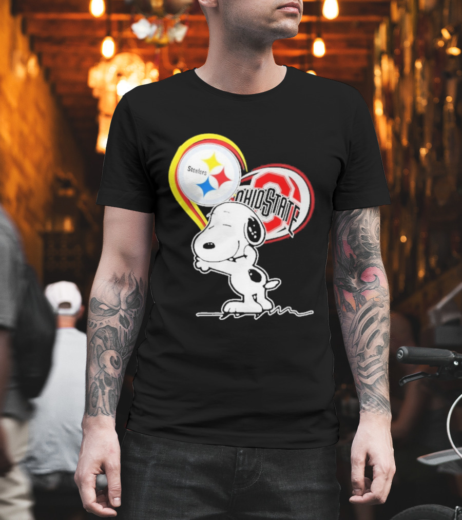 Pittsburgh Steelers Ohio State Buckeyes Snoopy Peanuts Heart T-Shirt