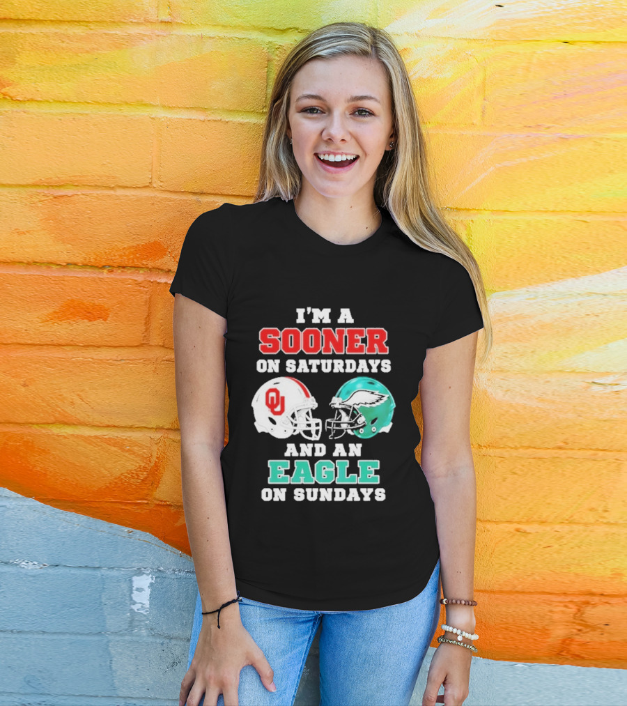I'm A Sooner On Saturdays And An Eagle On Sundays Football Helmets T-Shirt