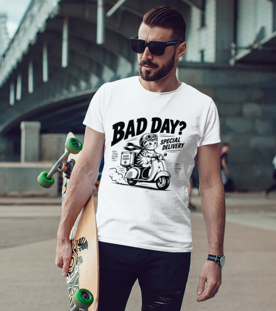 Bad Day Special Delivery Scooter Cat Adventure T-Shirt