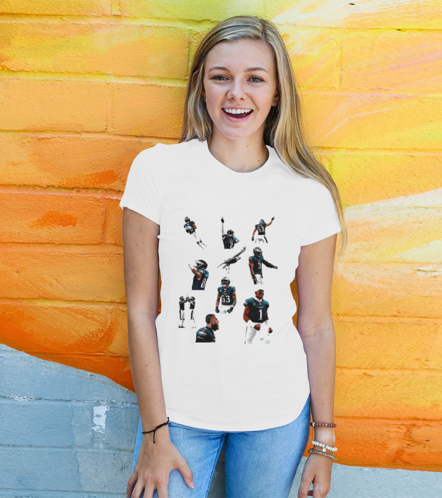 Philadelphia Eagles Dynamic Player Collage Football Action Moments T-Shirt