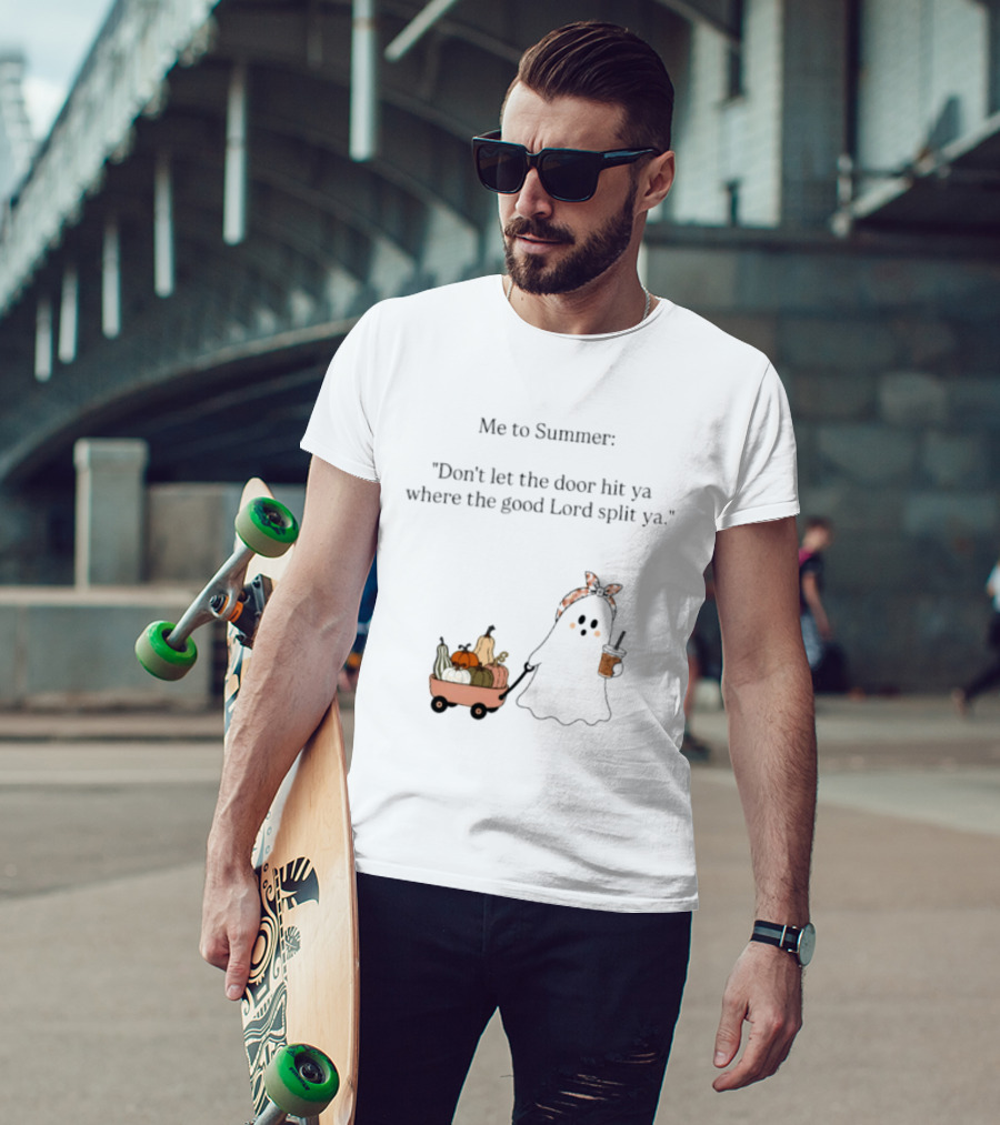 Me To Summer Ghost Quote With Pumpkins And Coffee For Halloween T-Shirt