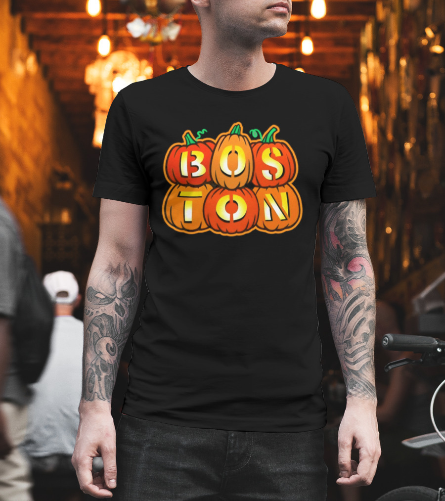 Boston Jack O' Lanterns Halloween Pumpkin Stack T-Shirt