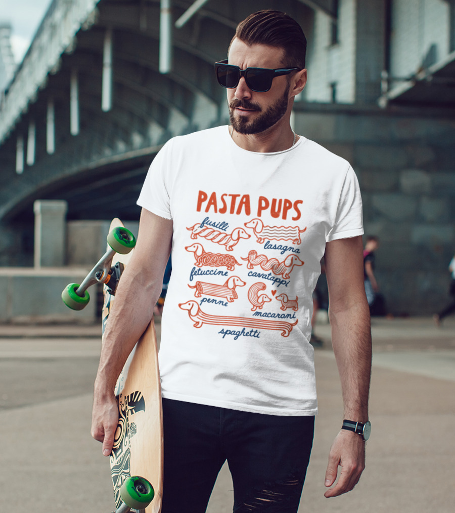 Pasta Pups Dachshund Fusilli Lasagna Fettuccine Cavatappi Penne Macaroni Spaghetti T-Shirt