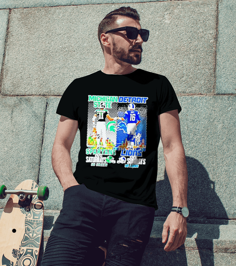 Michigan State Spartans Vs Detroit Lions Go Green Go Lions Football Showdown T-Shirt