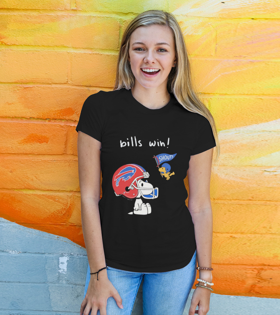Snoopy Woodstock Buffalo Bills Win Shout Football T-Shirt