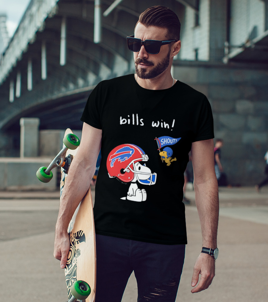 Snoopy Woodstock Buffalo Bills Win Shout Football T-Shirt