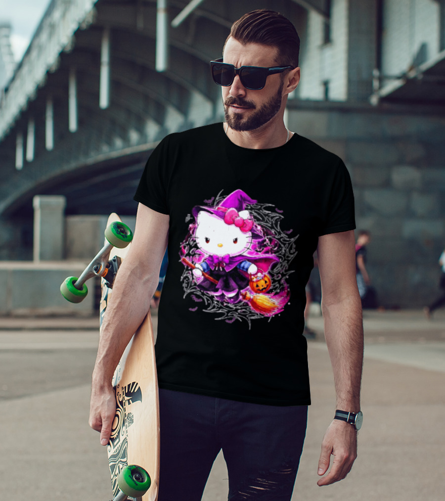 Hello Kitty Witch Sanrio Halloween Trick Or Treat Broom Pumpkin T-Shirt