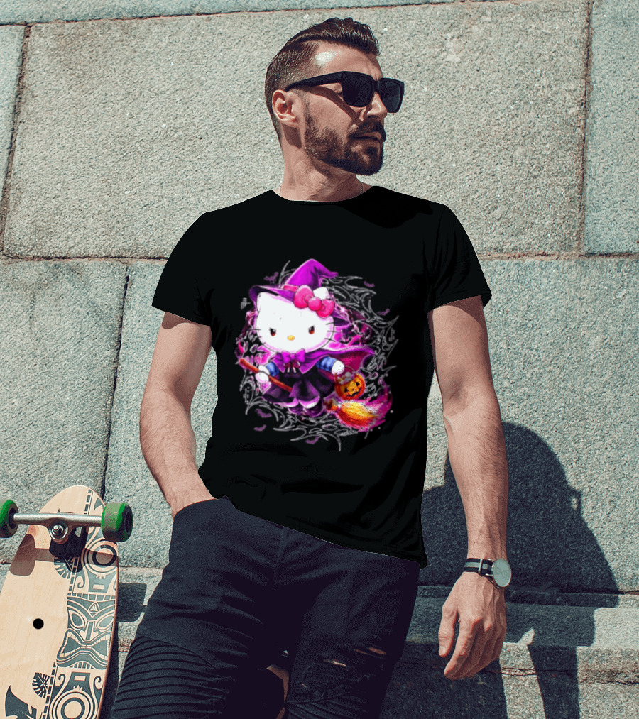 Hello Kitty Witch Sanrio Halloween Trick Or Treat Broom Pumpkin T-Shirt