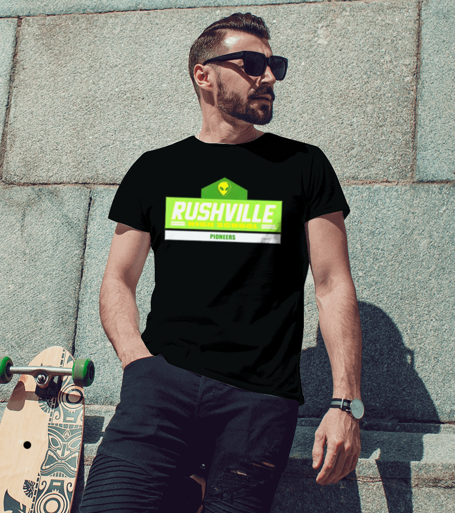 Rushville High School Pioneers Alien Logo Green T-Shirt