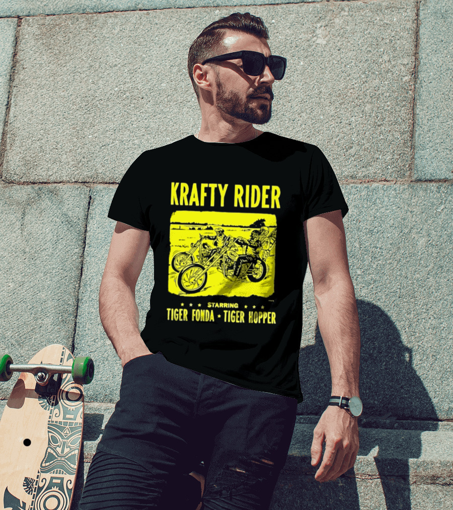 Krafty Rider Starring Tiger Fonda Tiger Hopper Vintage Motorcycle Adventure T-Shirt
