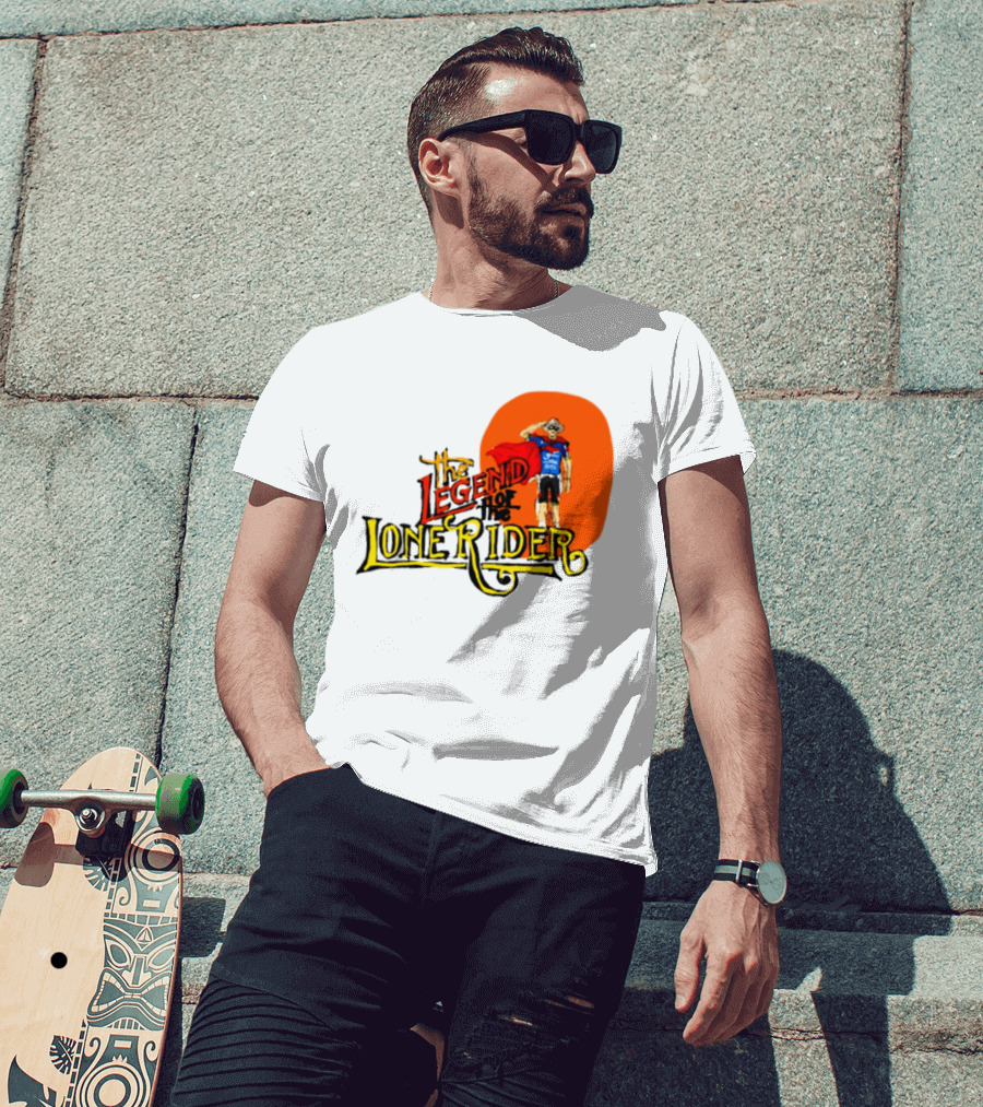 Legend Of The Lone Rider Cyclist Red Cape Blue Outfit T-Shirt